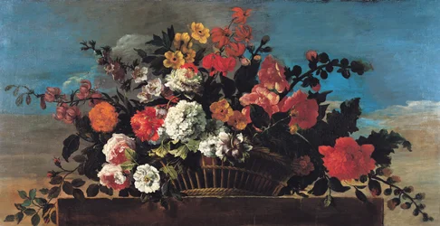 Weidenkorb mit Blumen